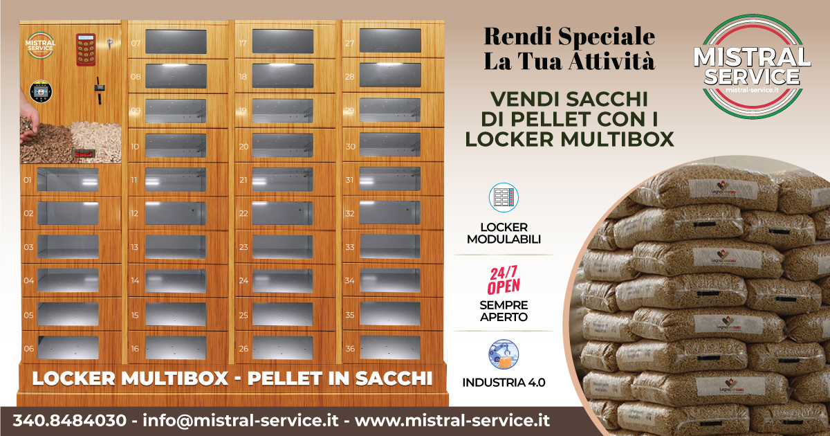 Distributore Automatico sacchi pellet locker multibox sacchi pellet self service 24h